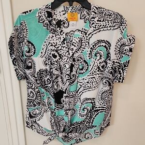 Ruby Rd. Women's Black and Teal Paisley Blouse